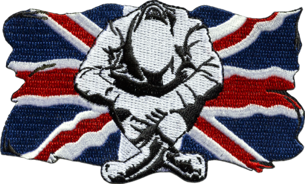 gestickter Aufnäher konturgeschnitten mit Bügelfolie Union Jack Skinhead